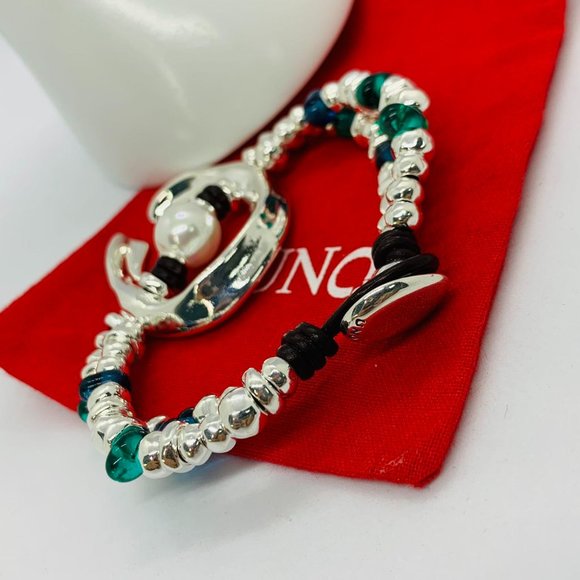 UNO de 50 blue Murano glass white pearl silver "Dune" declaration bracelet Women - Picture 4 of 8